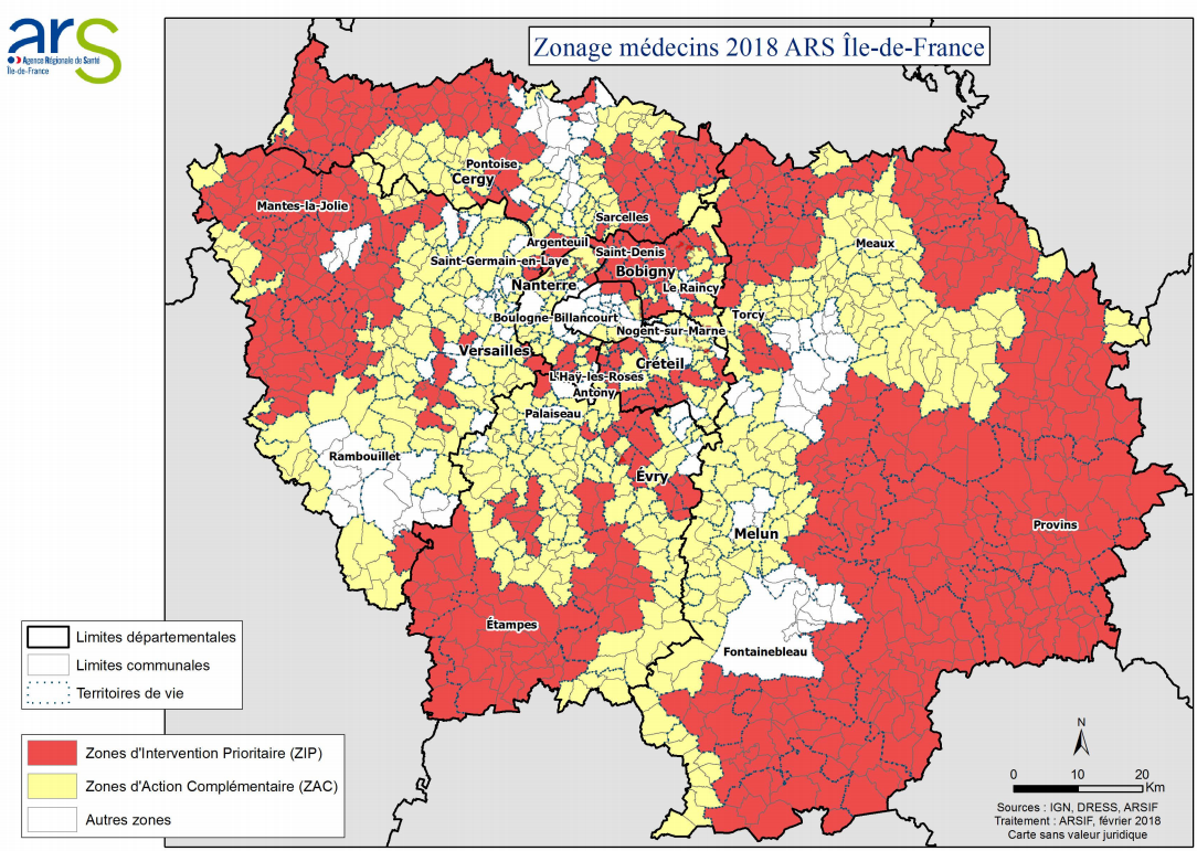 Zones déficitaires en médecins en IDF